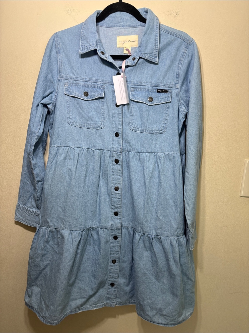 evy's tree Light Wash Denim Midi Dress